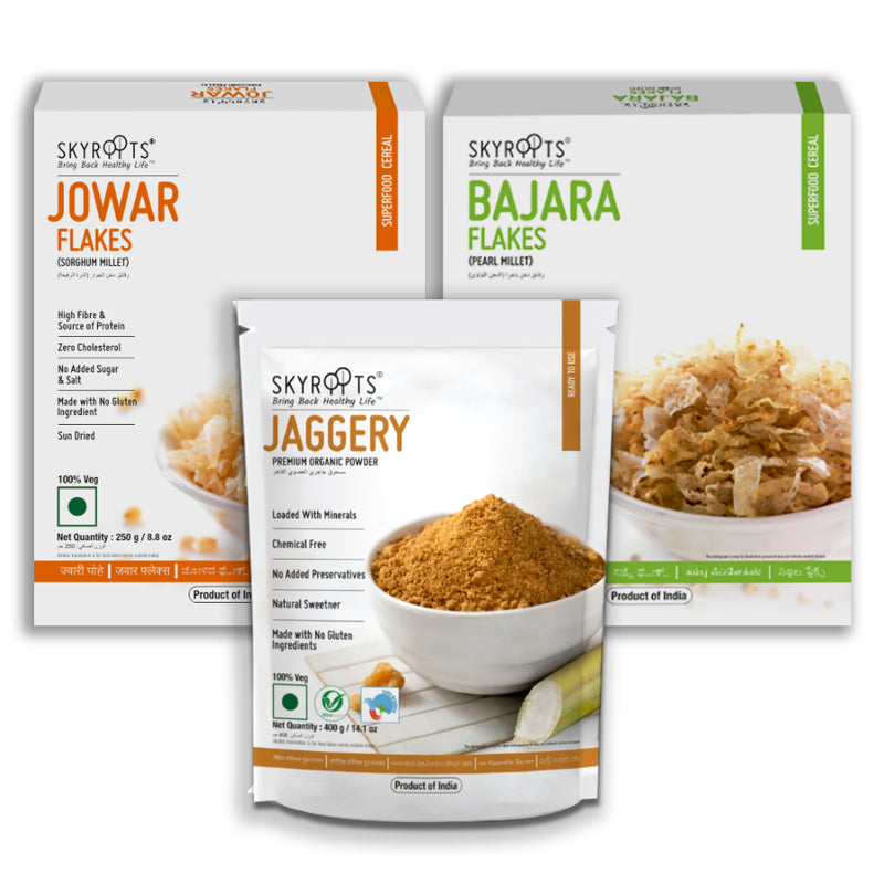Skyroots Bajara Flakes + Jowar Flakes + Organic Jaggery Powder Combo Pack - Distacart