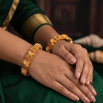 JS Fashion High Gold Polish Desgner Heavy Antique Bangles . - Dista