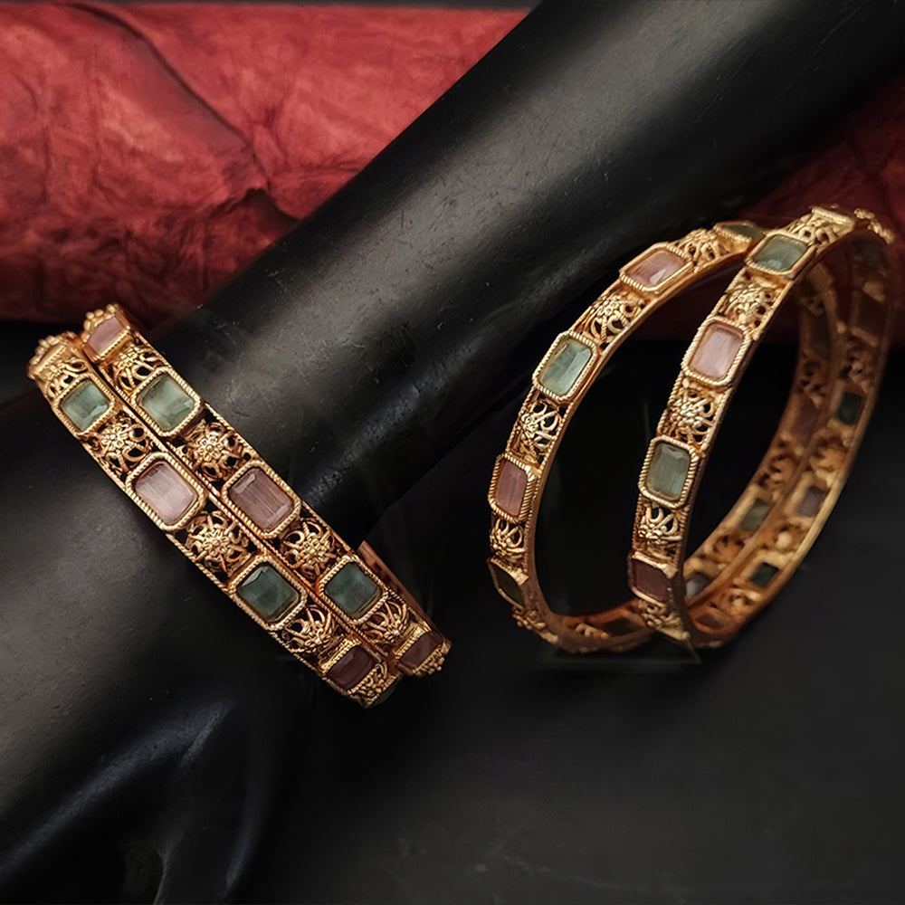 JS Fashion Designer Fancy Style Party Wear Kemp Design Kemp Jewellery Bangle Set Of 2 - Dista
