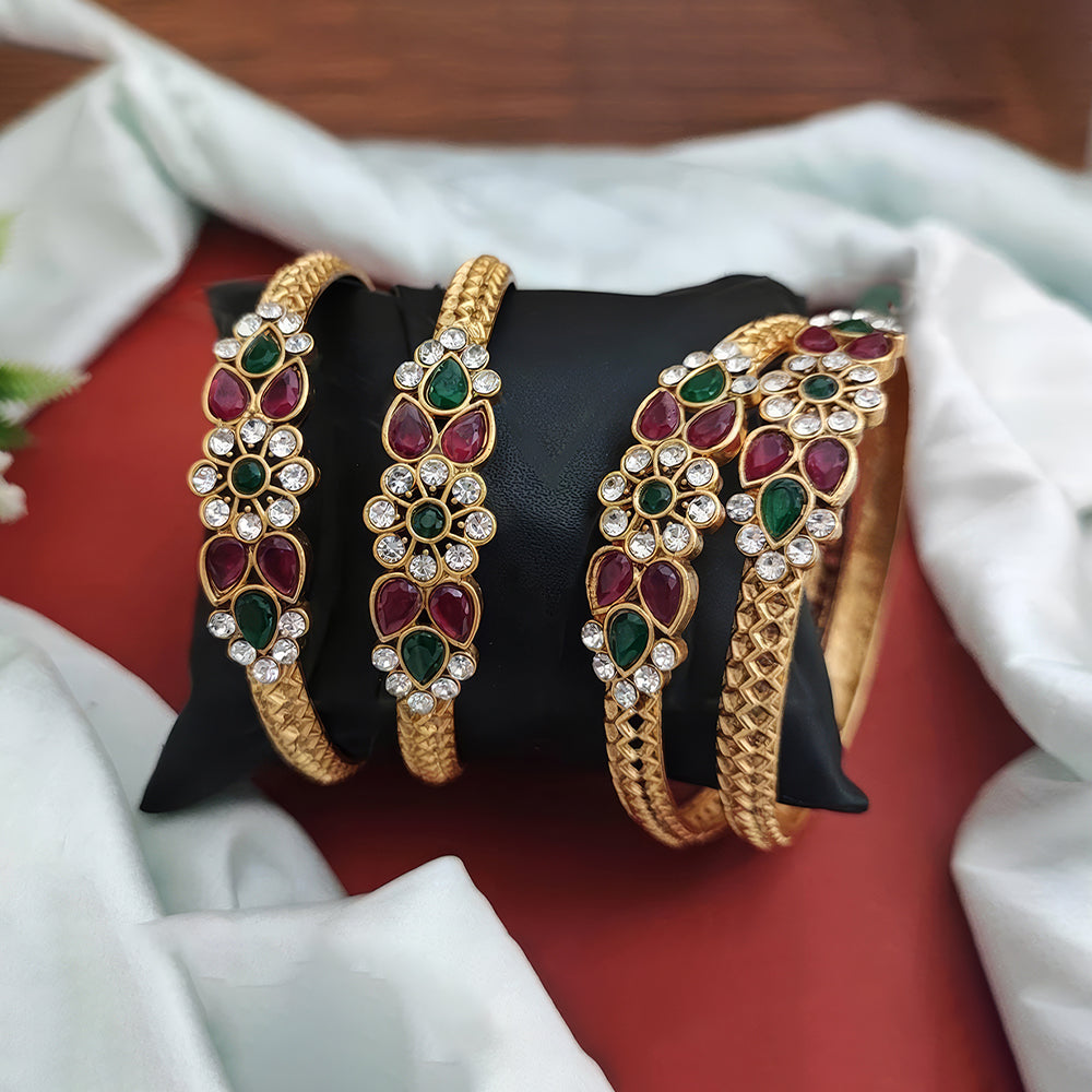 JS Fashion Kemp Design Party Wear Rajwadi Polish Designer Fancy Design Bangle Set Of 4 - Dista