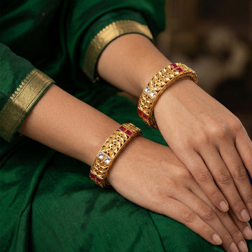 JS Fashion Antique Design Party Wear Beautiful Rajwadi Polish Bangle Set Of 2 - Dista