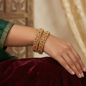 JS Fashion Beautiful Antique Jewellery Design Rajwadi Polish 4 Bangles Set - Dista