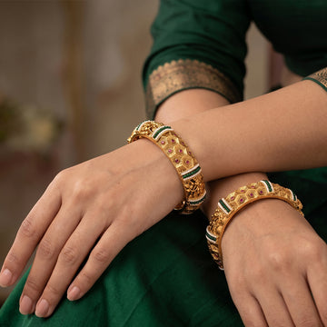 JS Fashion Rajwadi Polish Designer Wear Fancy Design Antique Bangles Set - Dista