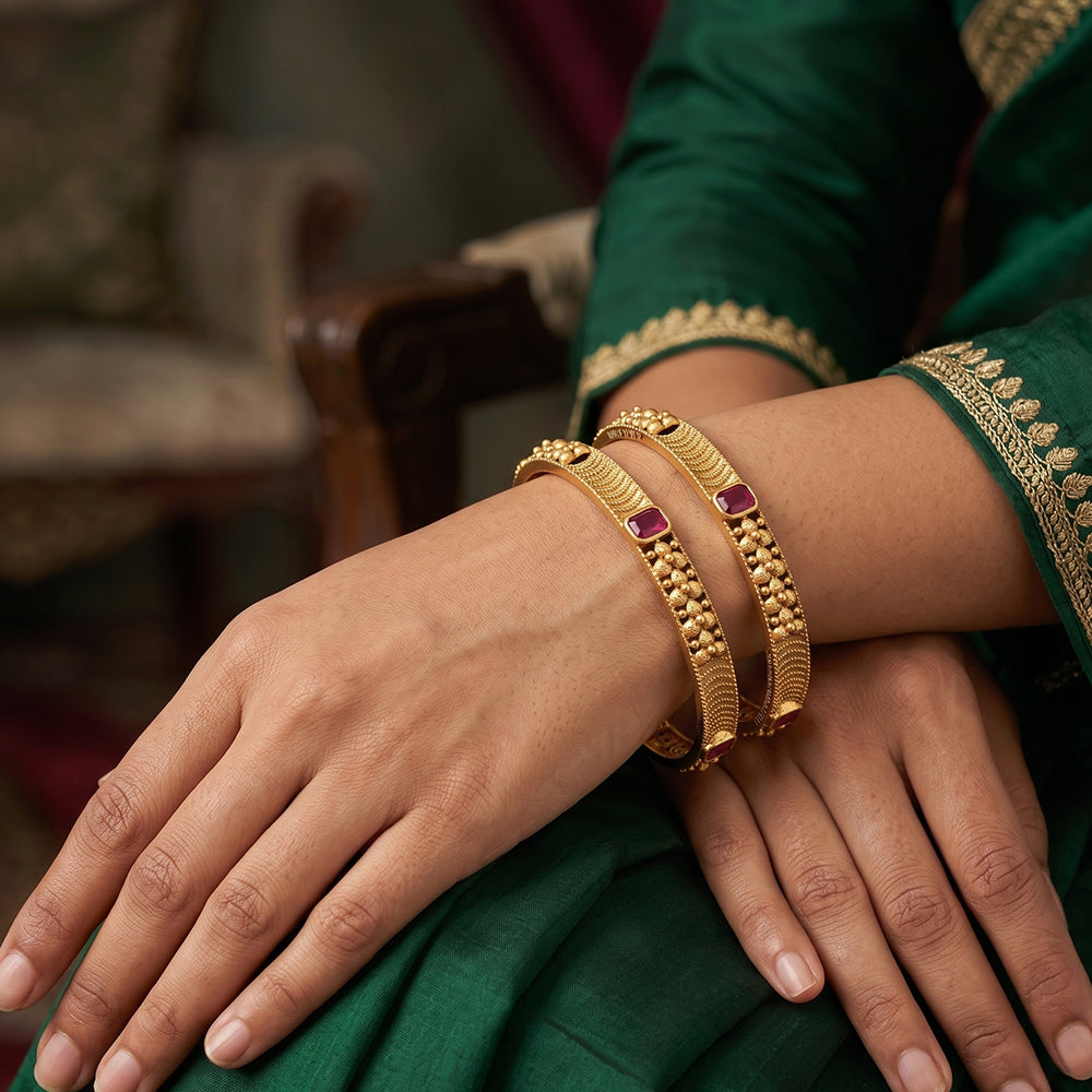 JS Fashion Antique Jewellery Rajwadi Polish Fancy Style Antique Bangles Set Of 4 - Dista