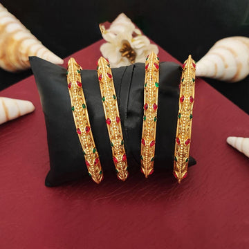 JS Fashion Antique Rajwadi Polish Full Stone Party Wear 4 Bangles Set - Dista