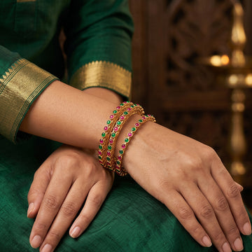 JS Fashion Antique Jewellery Designer High Gold Polish 4 Bangles Set - Dista