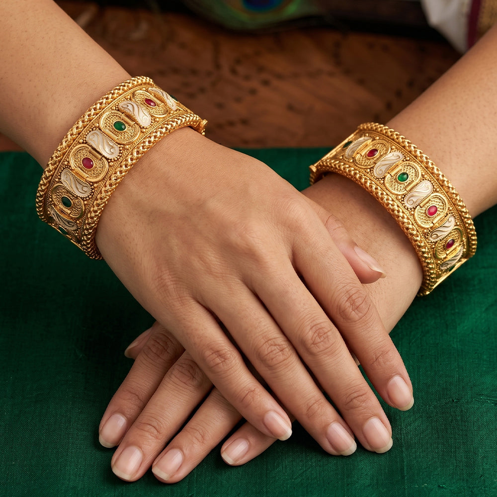 JS Fashion Antique Jewelley High Gold Polish Gorgeous Designs For A Touch Of Tradition Bangles Set - Dista