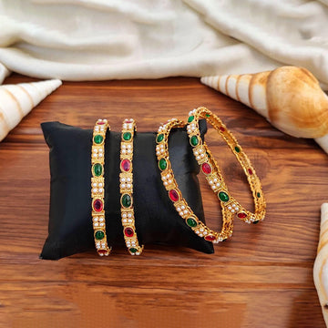 JS Fashion Antique High Gold Polish Design Party Wear 4 Bangles Set - Dista