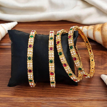 JS Fashion Beautiful High Gold Full Stone 4 Bangles Set - Dista