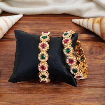 JS Fashion Antique Full Stone High Gold Polish Fancy Style 2 Bangles Set - Dista