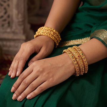 JS Fashion Beautiful High Gold Polish Fancy 6 Bangles Set - Dista