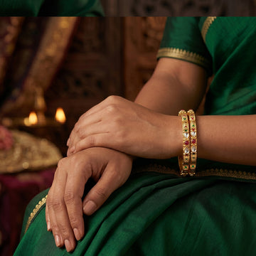JS Fashion Antique Rajwadi Polish Full Stone Party Wear 4 Bangles Set - Dista