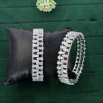 Thumbnail for JS Fashion Premium White Rhodium Rectangular Stone 2 Bangles - Dista