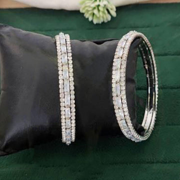 JS Fashion Designer White Rodium American Diamond 2 Bangles Set - Dista
