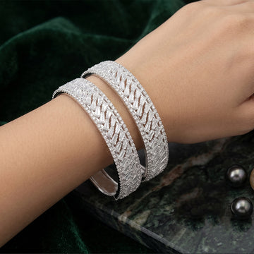 JS Fashion Premium Ad Baguette Stone Sparkling Bangles Set - Dista