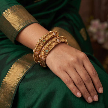 JS Fashion Designer Rajawdi Polish Full Stone 2 Bangles Set - Dista