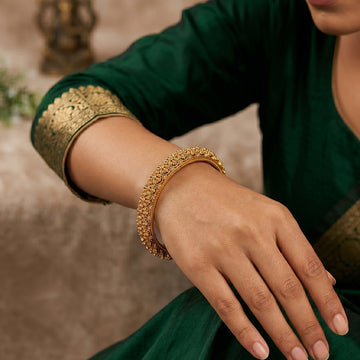 JS Fashion Traditional Stone Studded Antique Bangle Set - Dista