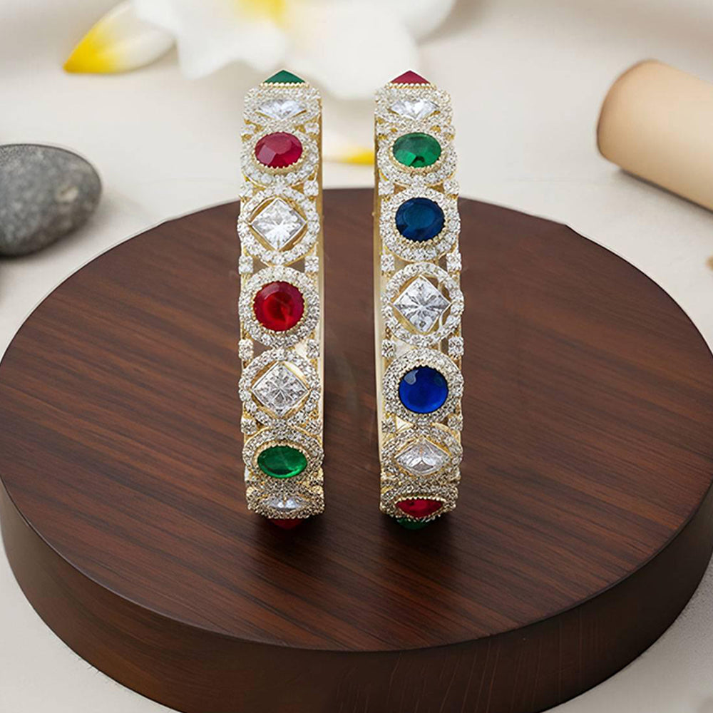 JS Fashion Premium Multistone American Diamond Bangle Set - Dista