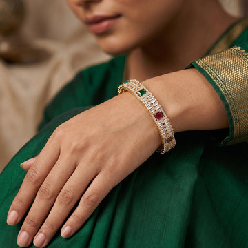 JS Fashion Elegant Cz Stone Wedding Wear Broad Bangles For Women - Dista