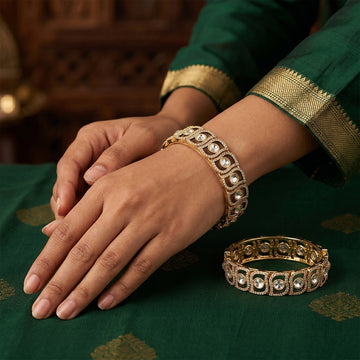 JS Fashion American Diamond Gold Finish Designer Bangles For Women - Dista