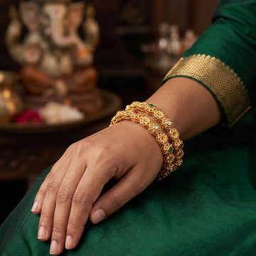 JS Fashion Designer High Gold Bangles With Floral Carving Design - Dista