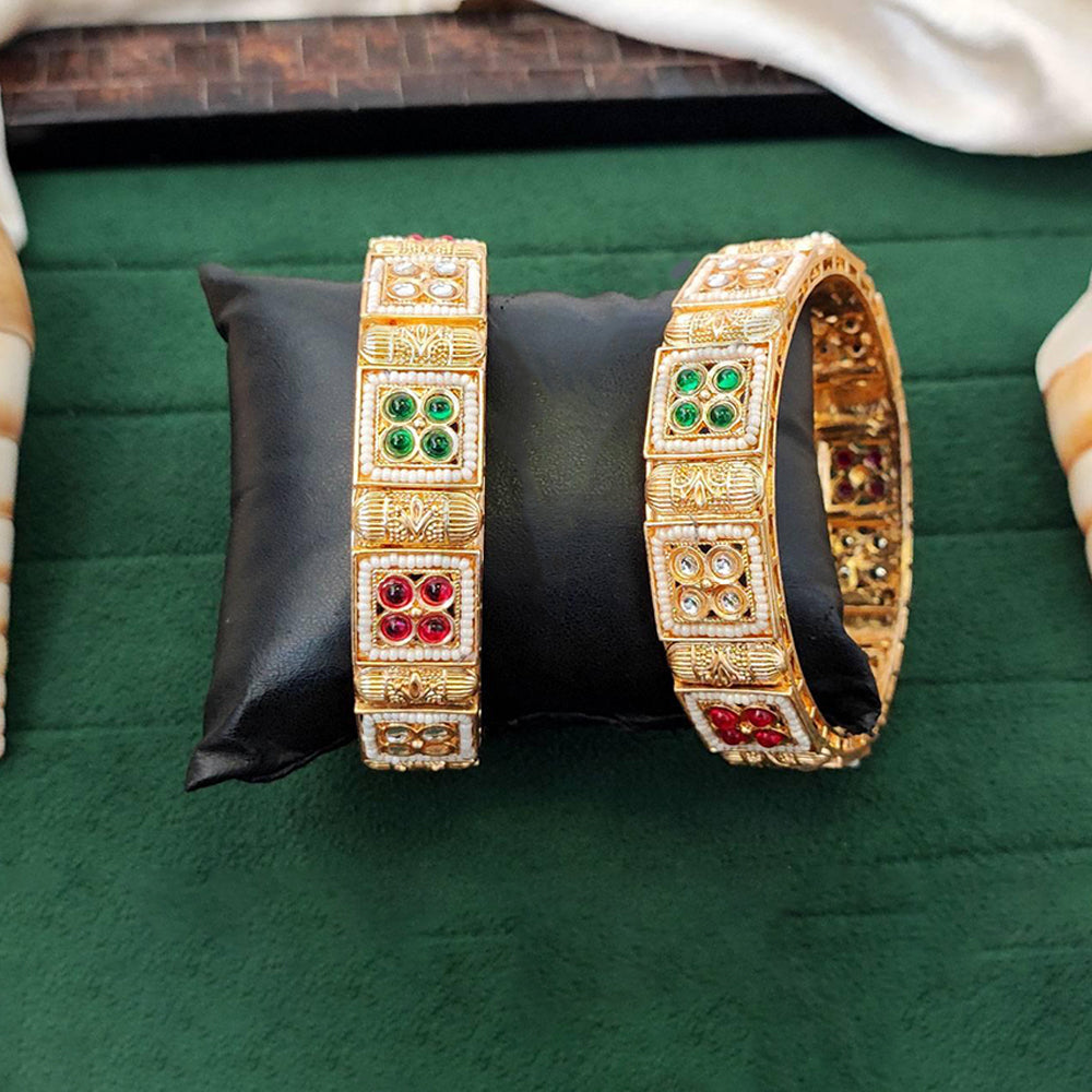 JS Fashion Antique High Gold Bangles With Square Stone Design - Dista
