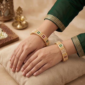 JS Fashion Antique High Gold Bangles With Square Stone Design - Dista