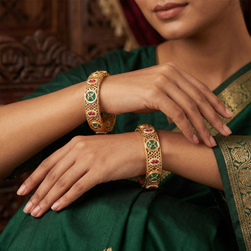 JS Fashion Traditional High Gold Bangles With Floral Jali Pattern - Dista