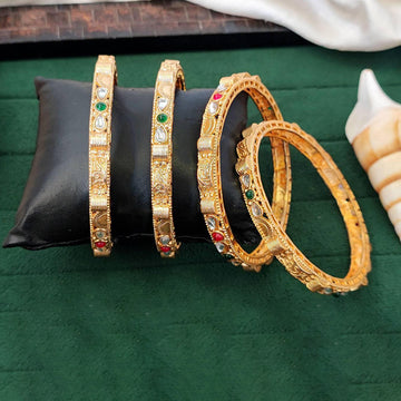 JS Fashion Antique High Gold Bangles With Kundan Stone Work - Dista