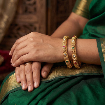 JS Fashion Antique High Gold Bangles With Intricate Jali Design - Dista