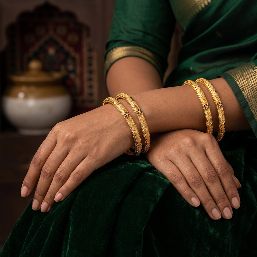 JS Fashion Antique Floral Design Bangles Set For Women - Dista