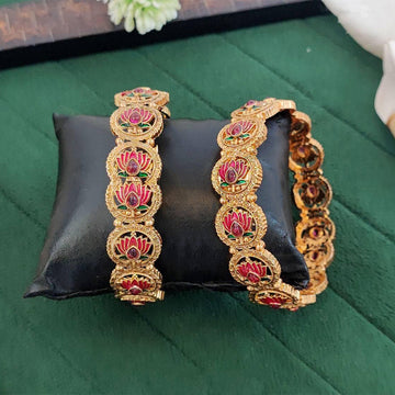 JS Fashion Antique Gold Lotus Design Bangles Set For Women - Dista