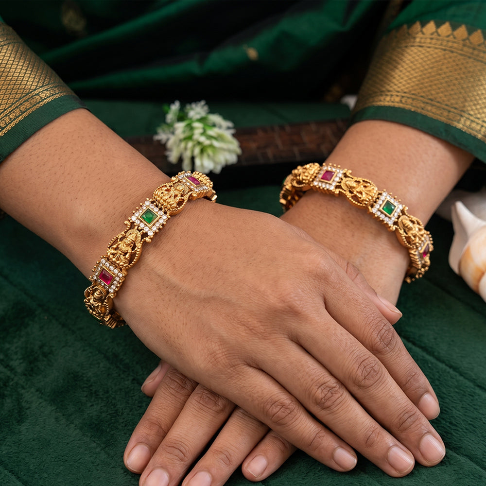 JS Fashion Temple Design Gold Bangles With Lakshmi Motif - Dista