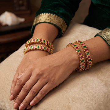 JS Fashion Ethnic High Gold Kemp Bangles Set For Festive Wear - Dista