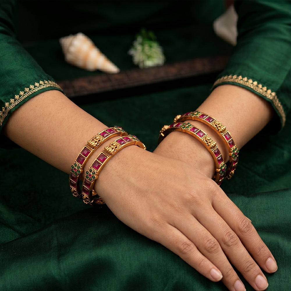 JS Fashion Ethnic High Gold Temple Bangles Set For Women - Dista