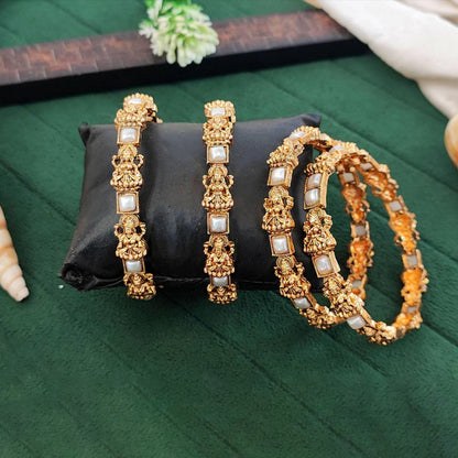 JS Fashion Premium Temple Style Lakshmi Pearl Bangles Set - Dista