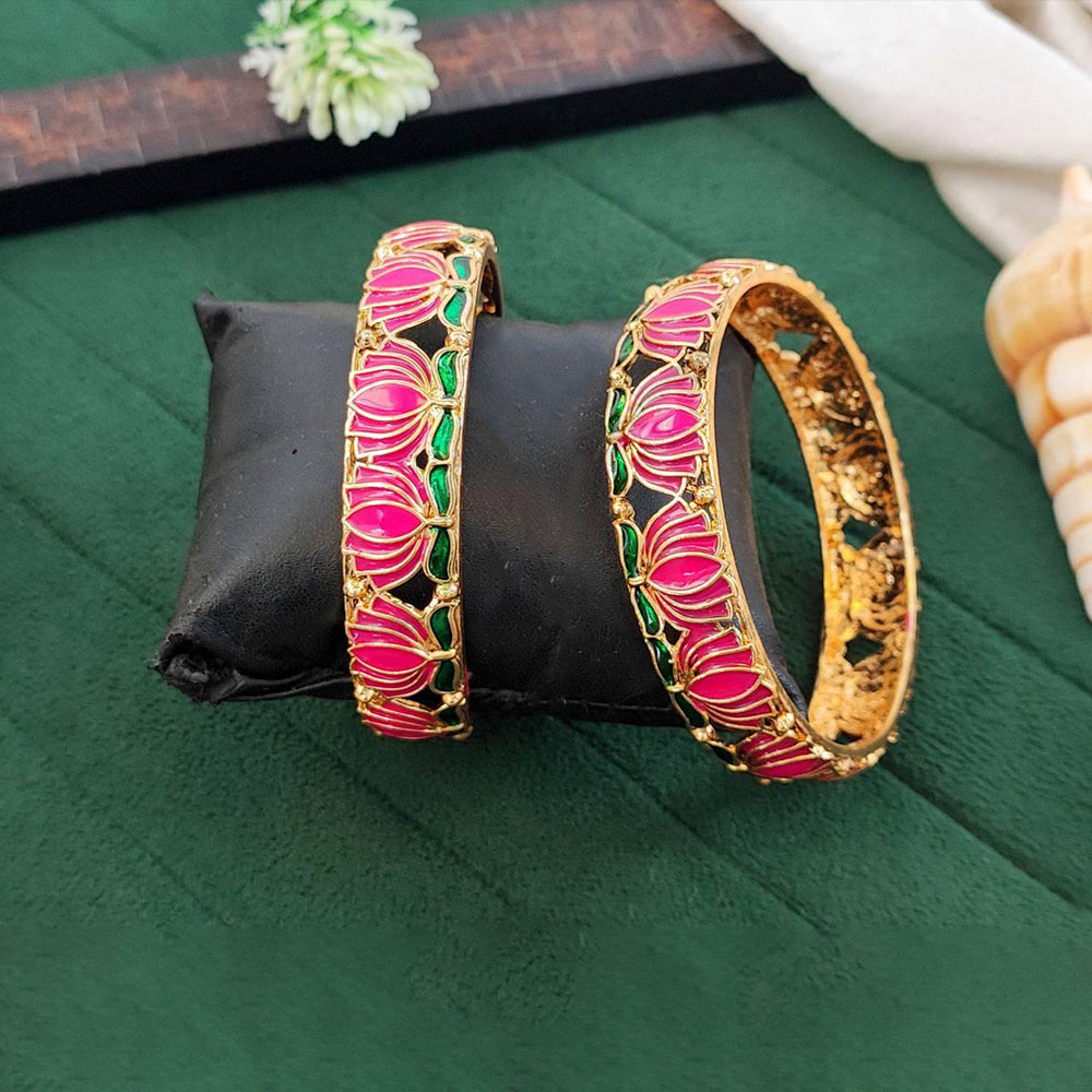 JS Fashion Ethnic Gold Finish Lotus Bangles Set Festive Wear - Dista