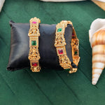 Thumbnail for JS Fashion Temple Lakshmi Design Gold Bangles With Stone Work - Dista