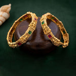 Thumbnail for JS Fashion Temple Lakshmi Design Gold Bangles With Stone Work - Dista