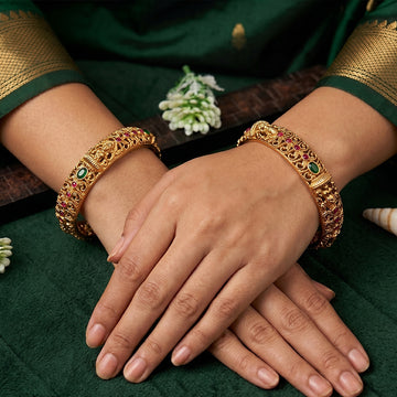 JS Fashion Ethnic Designer Temple Style Bangles For Women - Dista