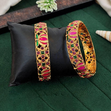 JS Fashion Traditional Kemp Design Antique Bangles Set - Dista