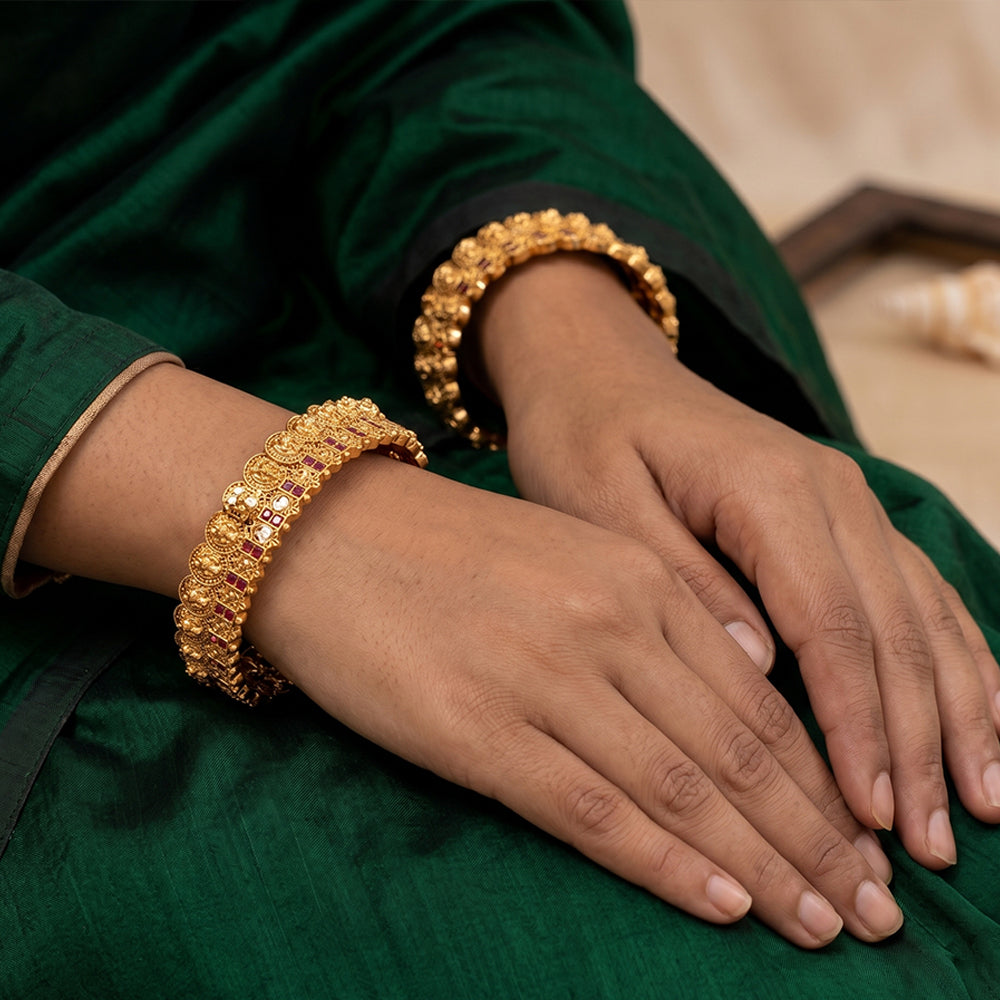 JS Fashion Antique Coin Design Temple Bangles Set - Dista