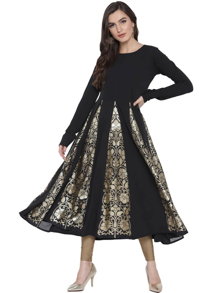 Ahalyaa Black Crepe Foil Printed Anarkali Kurta - Distacart