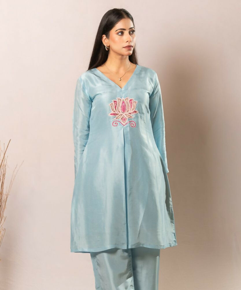 Timaraa Azure Lotus – Handcrafted Upada Silk Co-Ord Set - Dista