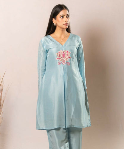 Timaraa Azure Lotus – Handcrafted Upada Silk Co-Ord Set - Dista
