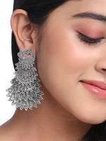Thumbnail for NVR Women Silver Toned Contemporary Drop Earrings - Distacart