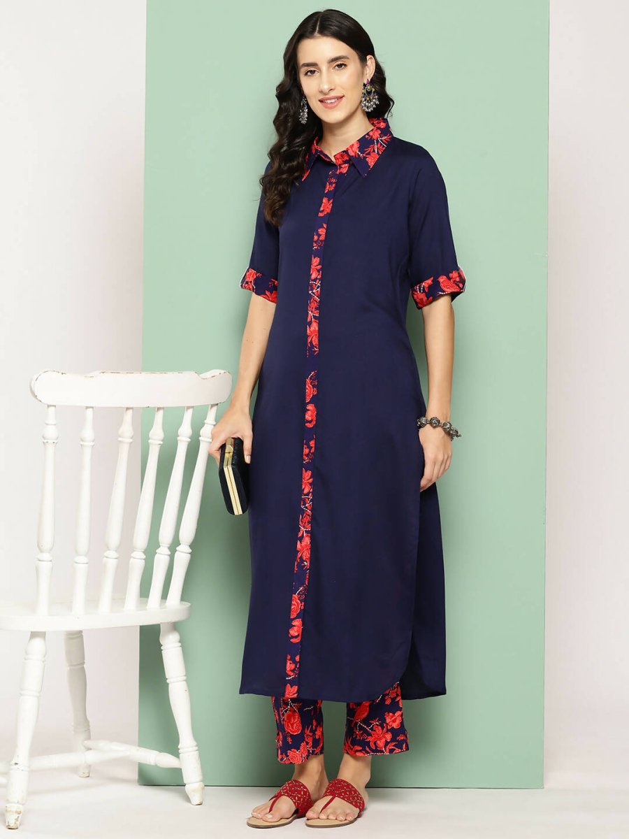 Ahalyaa Womens Kurta Set - Navy Blue - Distacart