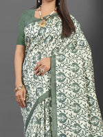 Thumbnail for NOZ2TOZ Women's Bhagalpuri Silk Off White Printed Designer Saree With Blouse Piece - Distacart