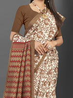 Thumbnail for NOZ2TOZ Women's Bhagalpuri Silk Off White Printed Designer Saree With Blouse Piece - Distacart