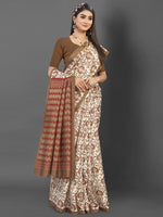 Thumbnail for NOZ2TOZ Women's Bhagalpuri Silk Off White Printed Designer Saree With Blouse Piece - Distacart